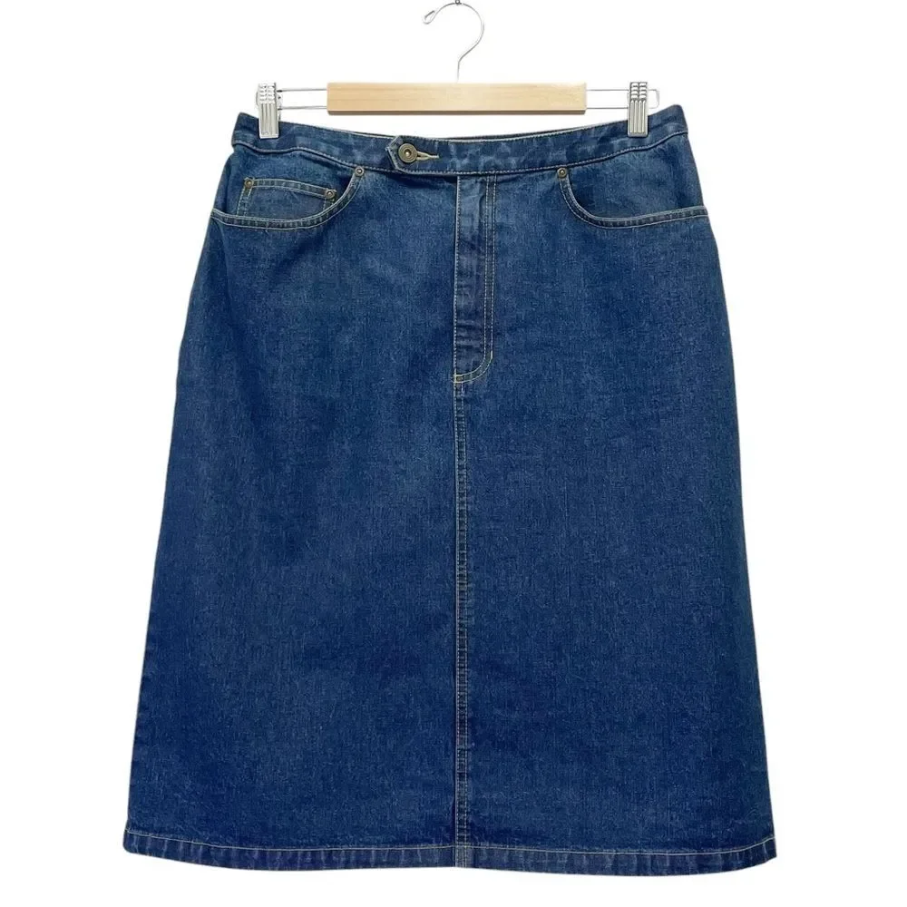 Vintage Liz Claiborne LizWear Denim Midi Jean Skirt Medium Indigo Wash Size 14